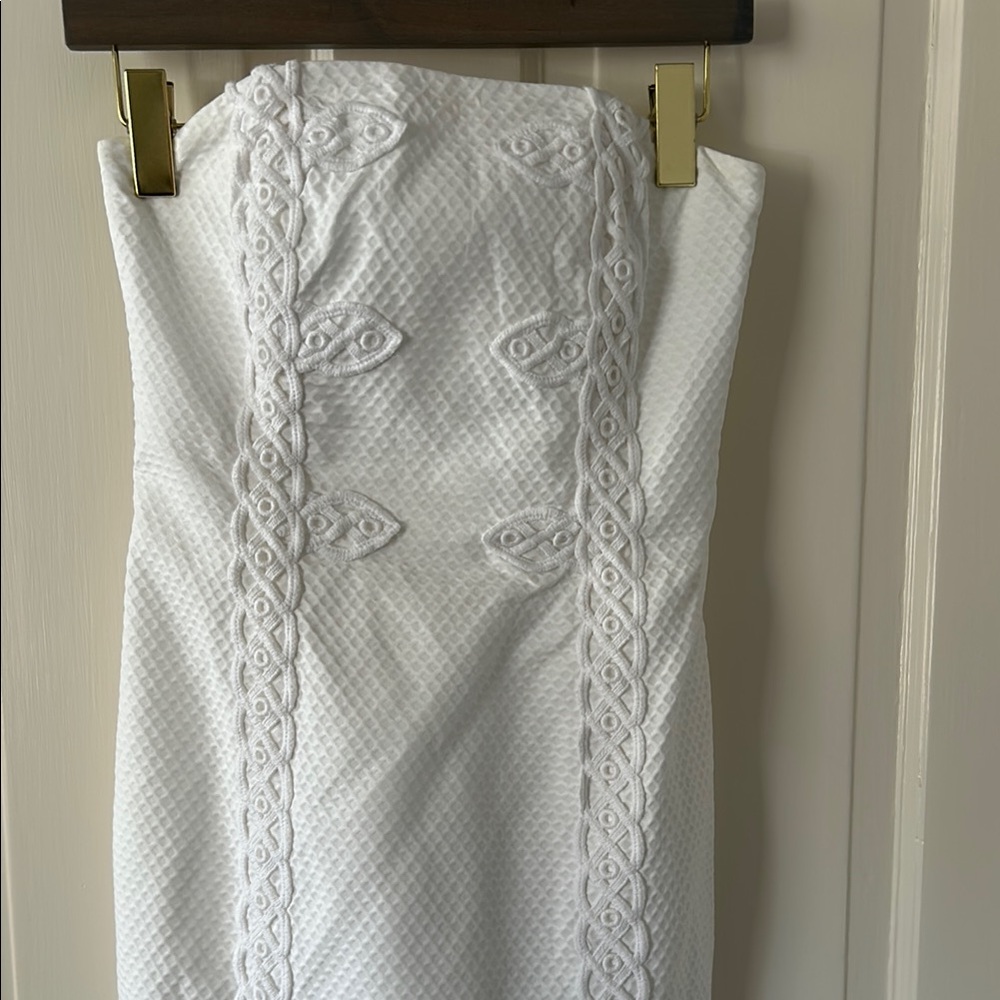 White Textured Strapless Dress